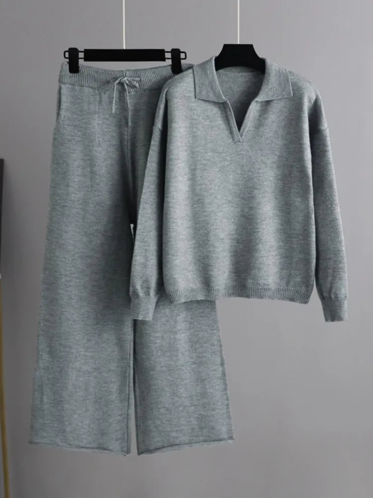 2-teiliges Set Damen Oversized Trainingsanzug, Sweatshirt mit Poloshirt und Hose