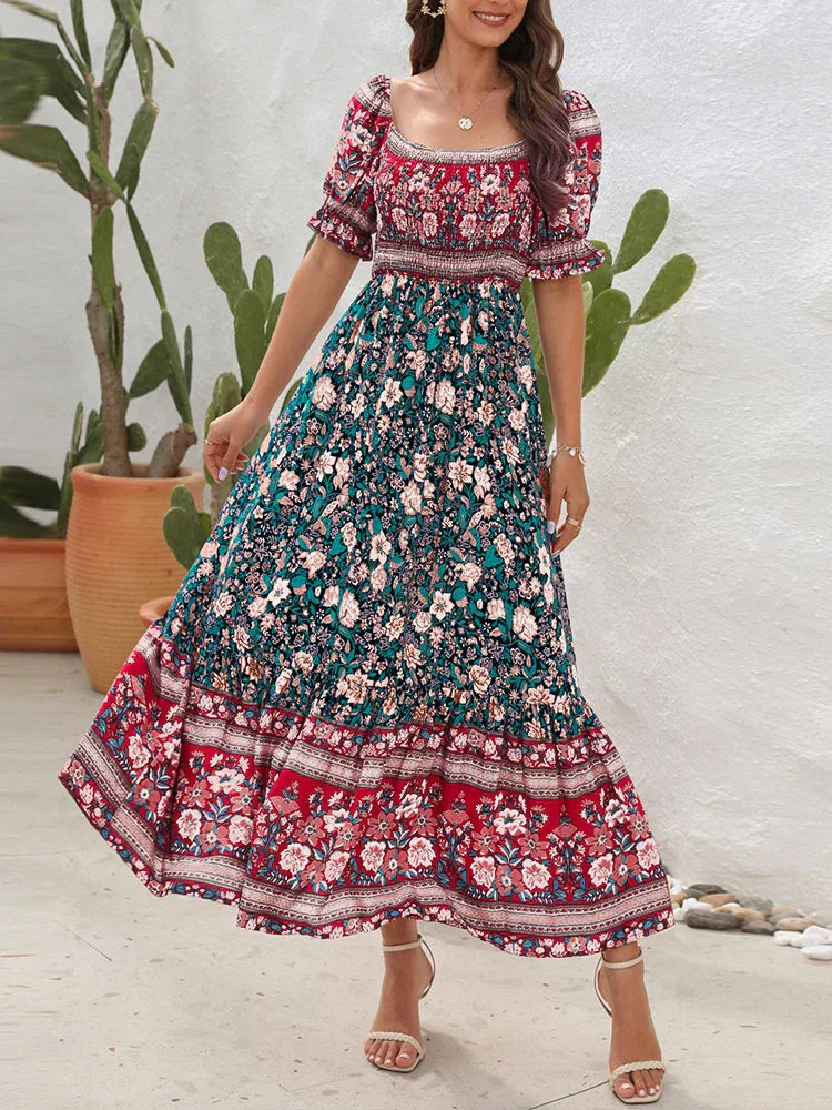 Ärmelloses Bohemian-Kleid mit buntem Muster für Damen