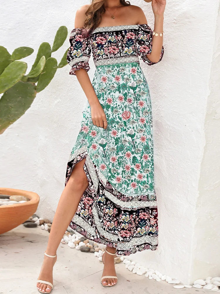 Ärmelloses Bohemian-Kleid mit buntem Muster für Damen