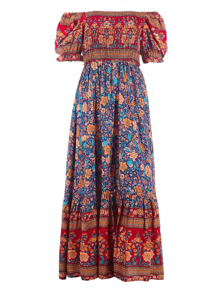 Ärmelloses Bohemian-Kleid mit buntem Muster für Damen