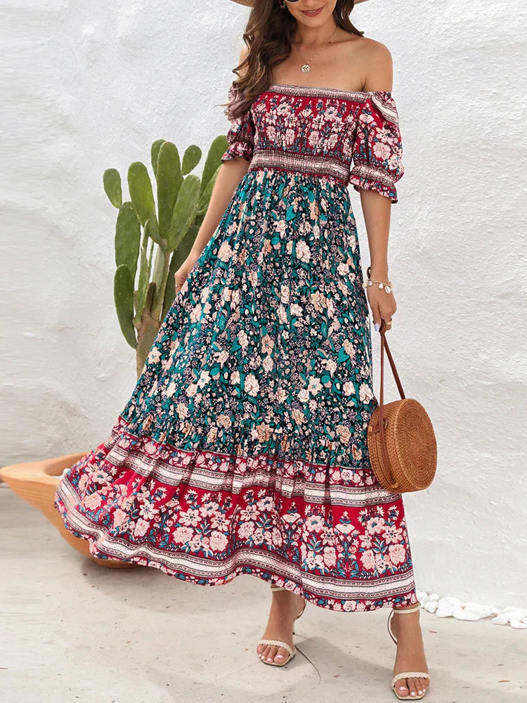 Ärmelloses Bohemian-Kleid mit buntem Muster für Damen