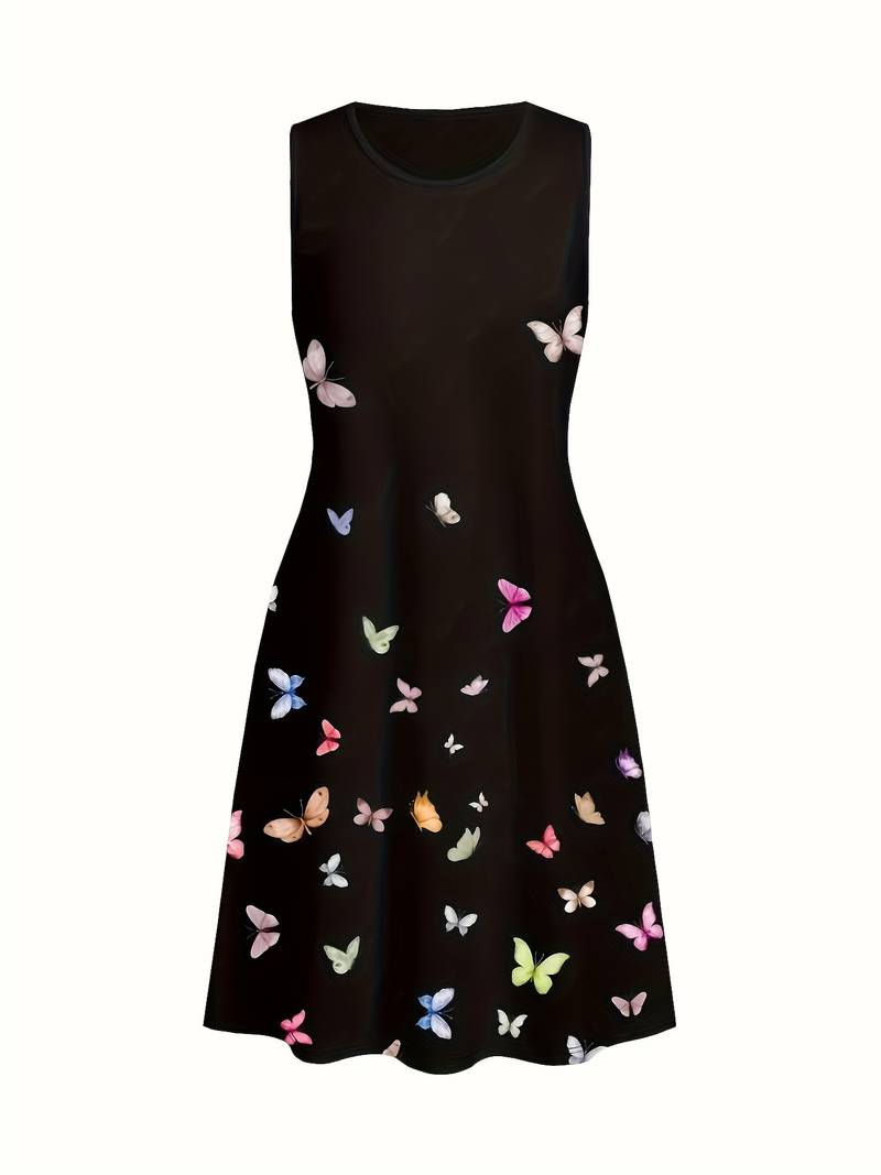 – tanktop-kleid mit schmetterlingsdruck und rundhalsausschnitt